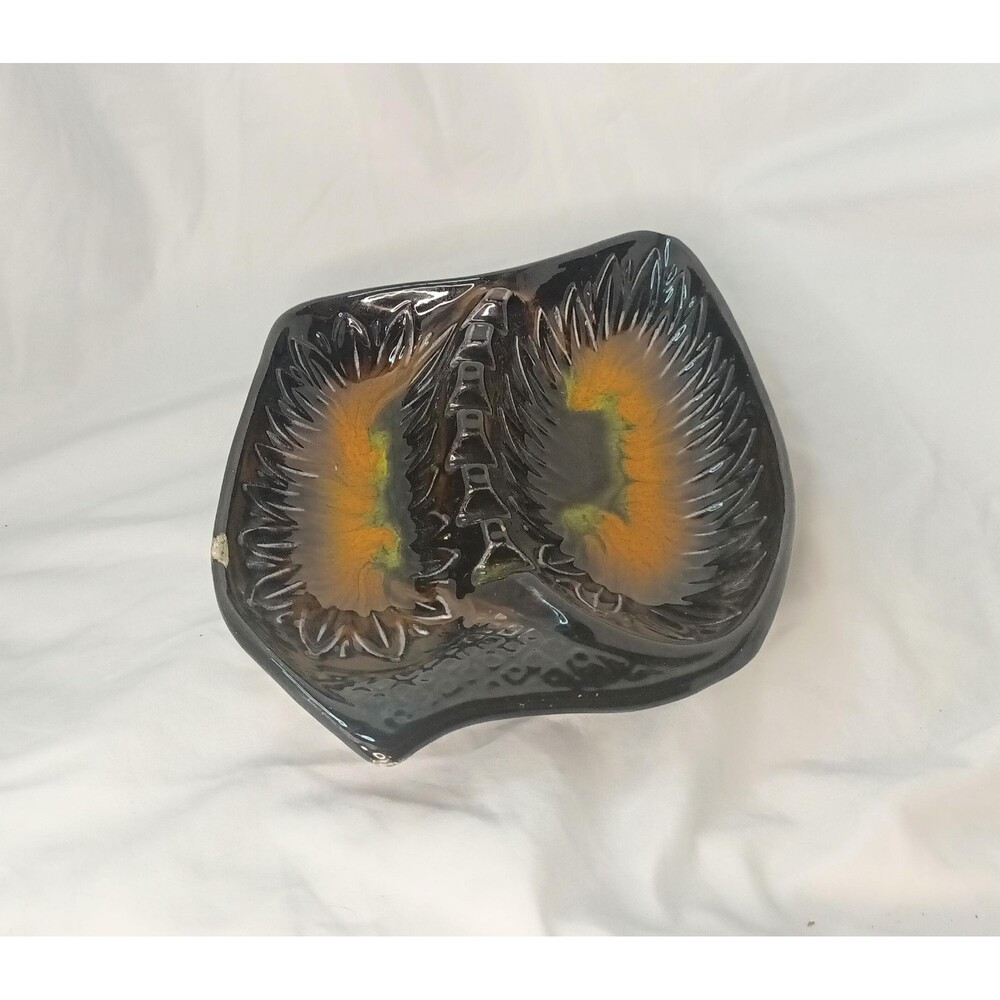 Vintage MAURICE of California Large Ceramic Ashtray - Black and Orange